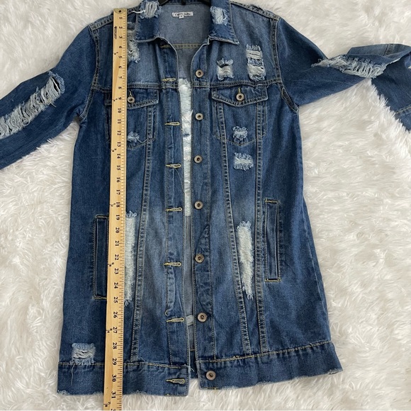 Cherry Koko Denim Distressed Knee length Coat Women’s Small Medium Wash - Picture 7 of 7